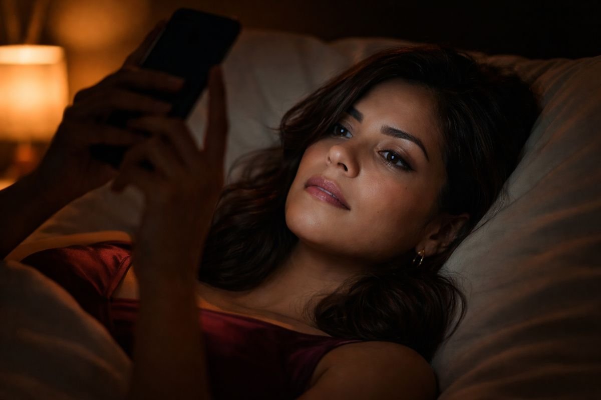 Mujer mirando el teléfono, esperando una respuesta